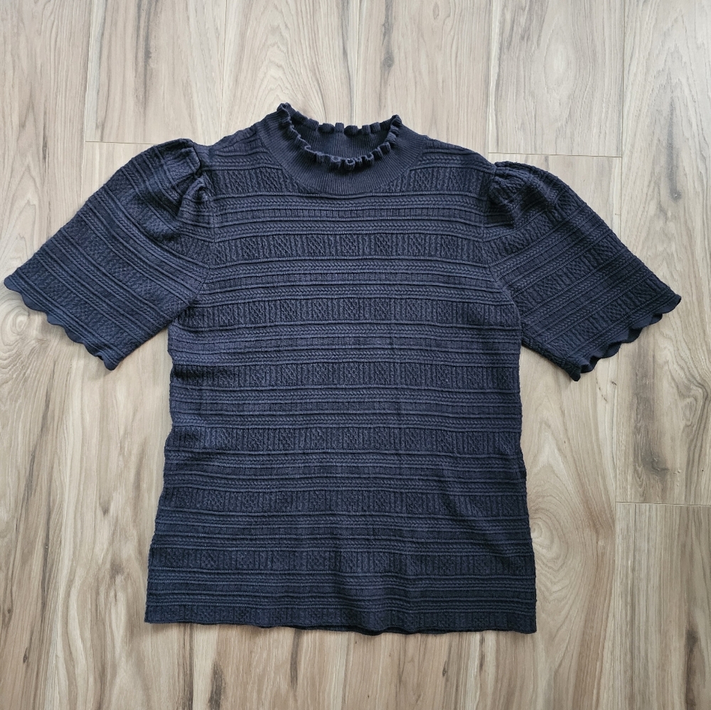 Ann Taylor Navy Blue Textured Top Size Medium